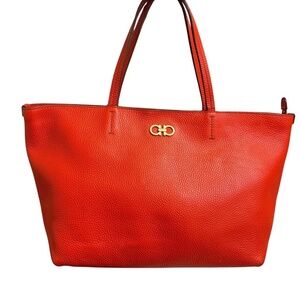 Salvatore ferragamo orange pebbled leather tote bag